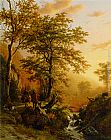 Barend Cornelis Koekkoek A traveller and a herdsman in a mountainous landscape painting